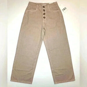 Zara Womens High Waist Exposed Button Culotte Jeans Pastel Pink Size 6